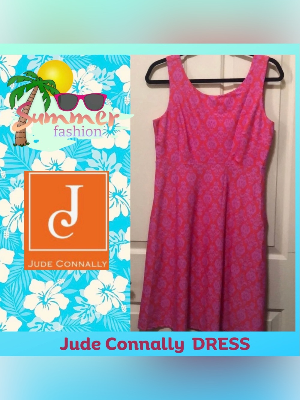 Jude Connally Orange and Pink Floral sleeveless dress size medium, resort wear